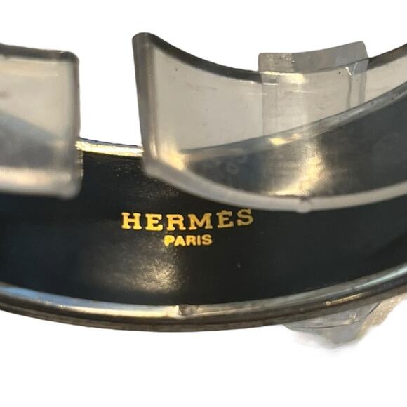 Hermès Thalassa Enamel Bangle Bracelet Silver Tone Wide White Blue Boat Design - Picture 2 of 12